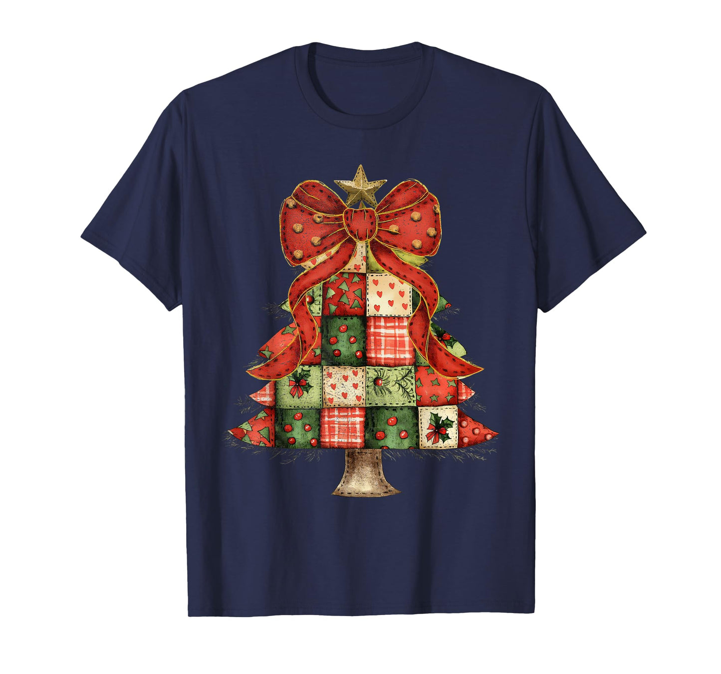 Vintage Patchwork Christmas Tree Xmas Holiday Ugly Pajamas T-Shirt