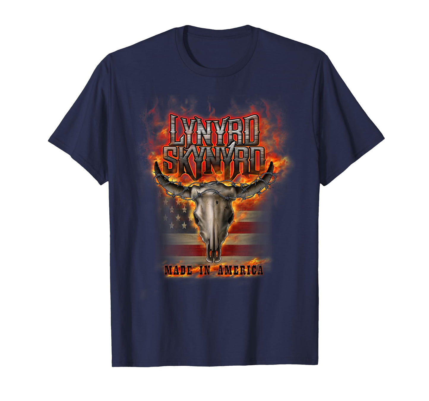 Lynyrd Skynyrd America Flag Steer Skull Rock Band 70s Gifts T-Shirt