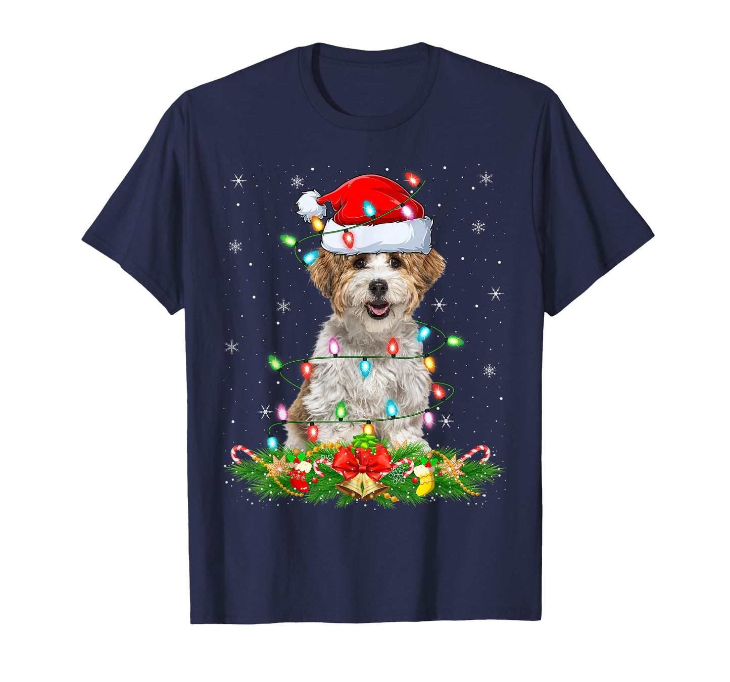 Havanese Dog Christmas Lights Funny Santa Hat Xmas T-Shirt