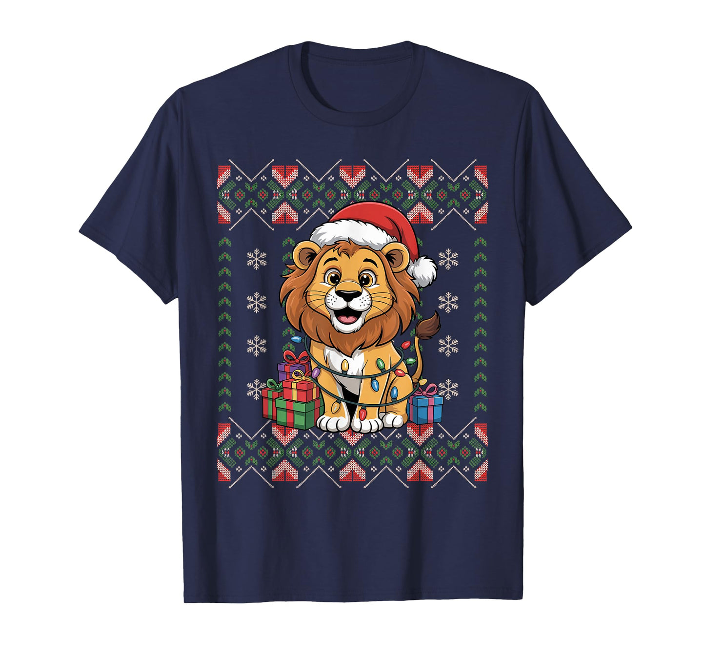 Santa Lion Christmas Ugly Sweater Funny Holiday Pajamas T-Shirt
