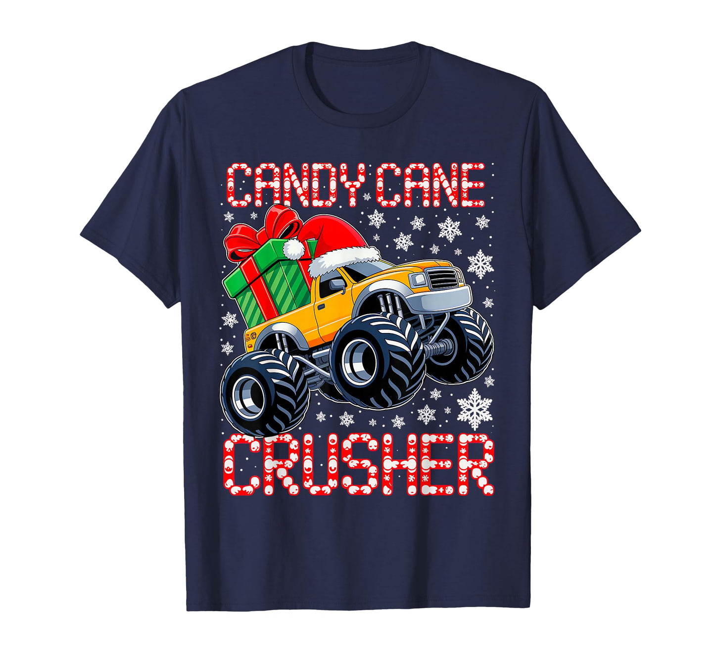 Christmas Candy Cane Crusher Xmas Monster Truck Toddler Boys T-Shirt