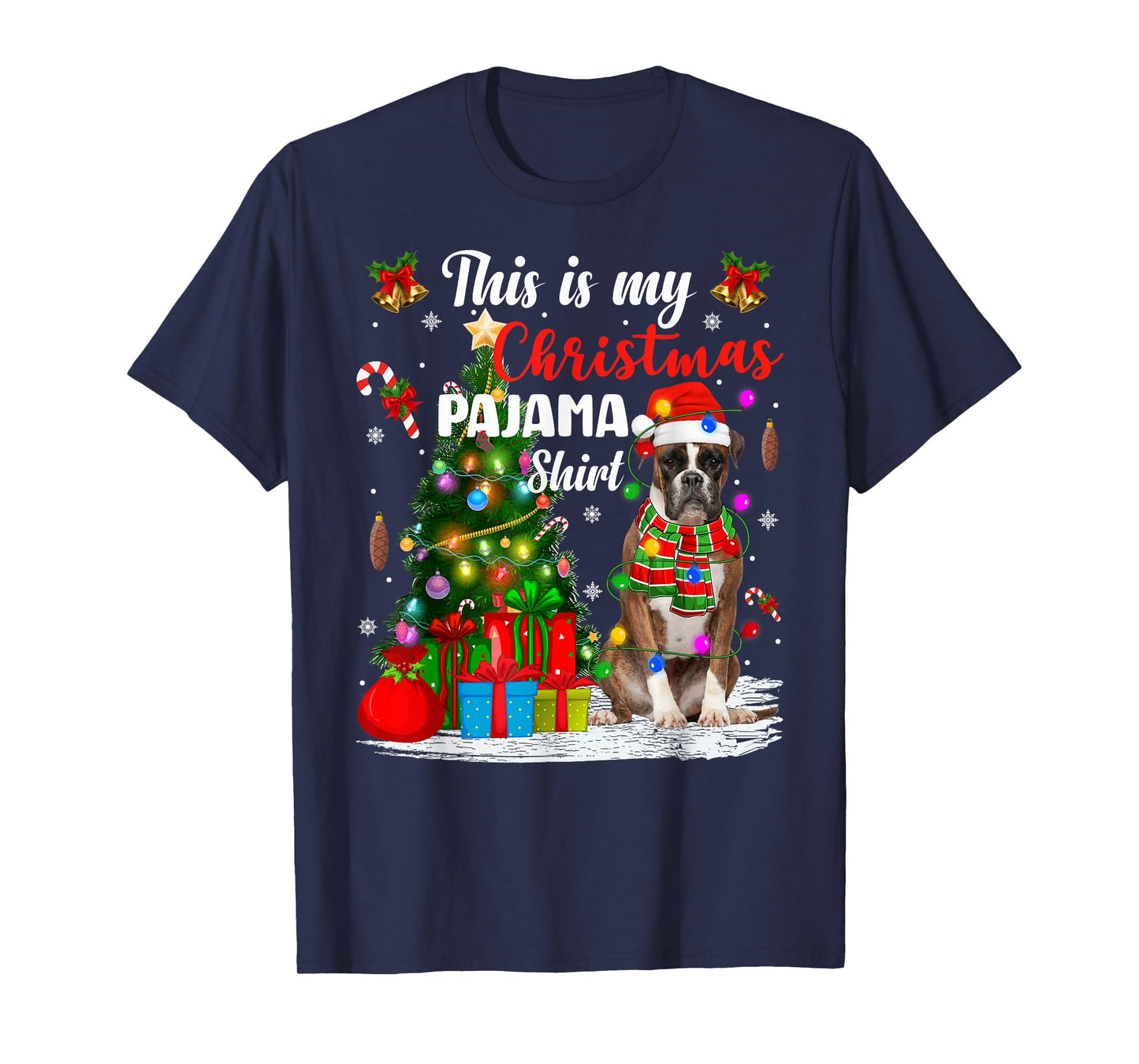 Boxer Dog Xmas Tree Lights This is My Christmas Pajamas T-Shirt