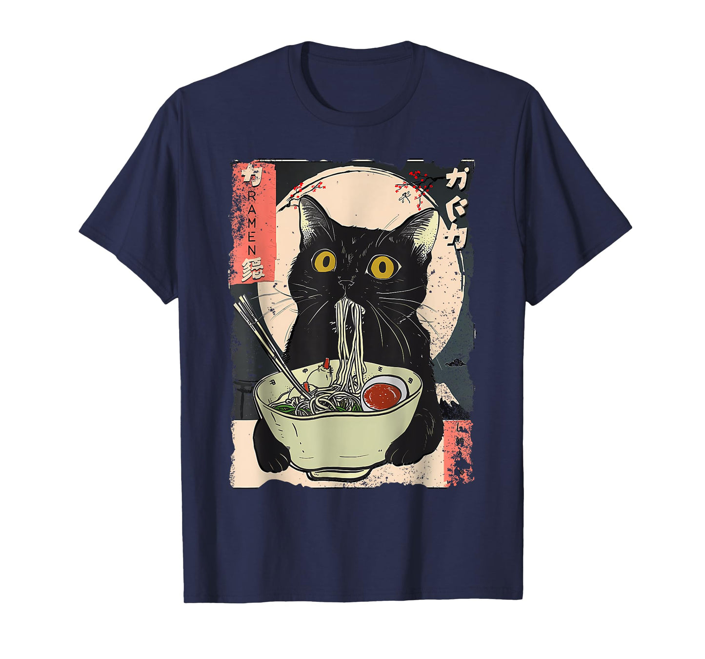 Vintage Cat Eating Ramen Funny Japanese Noodles T-Shirt