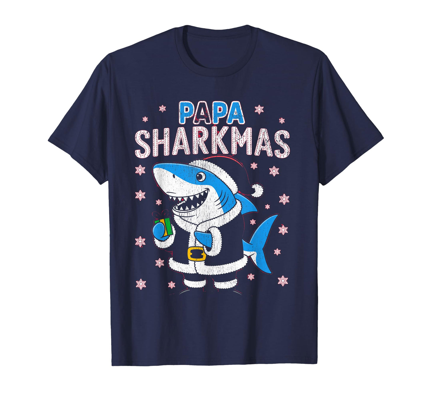 Papa Sharkmas Funny Shark Santa Hat Ugly Christmas Sweater T-Shirt