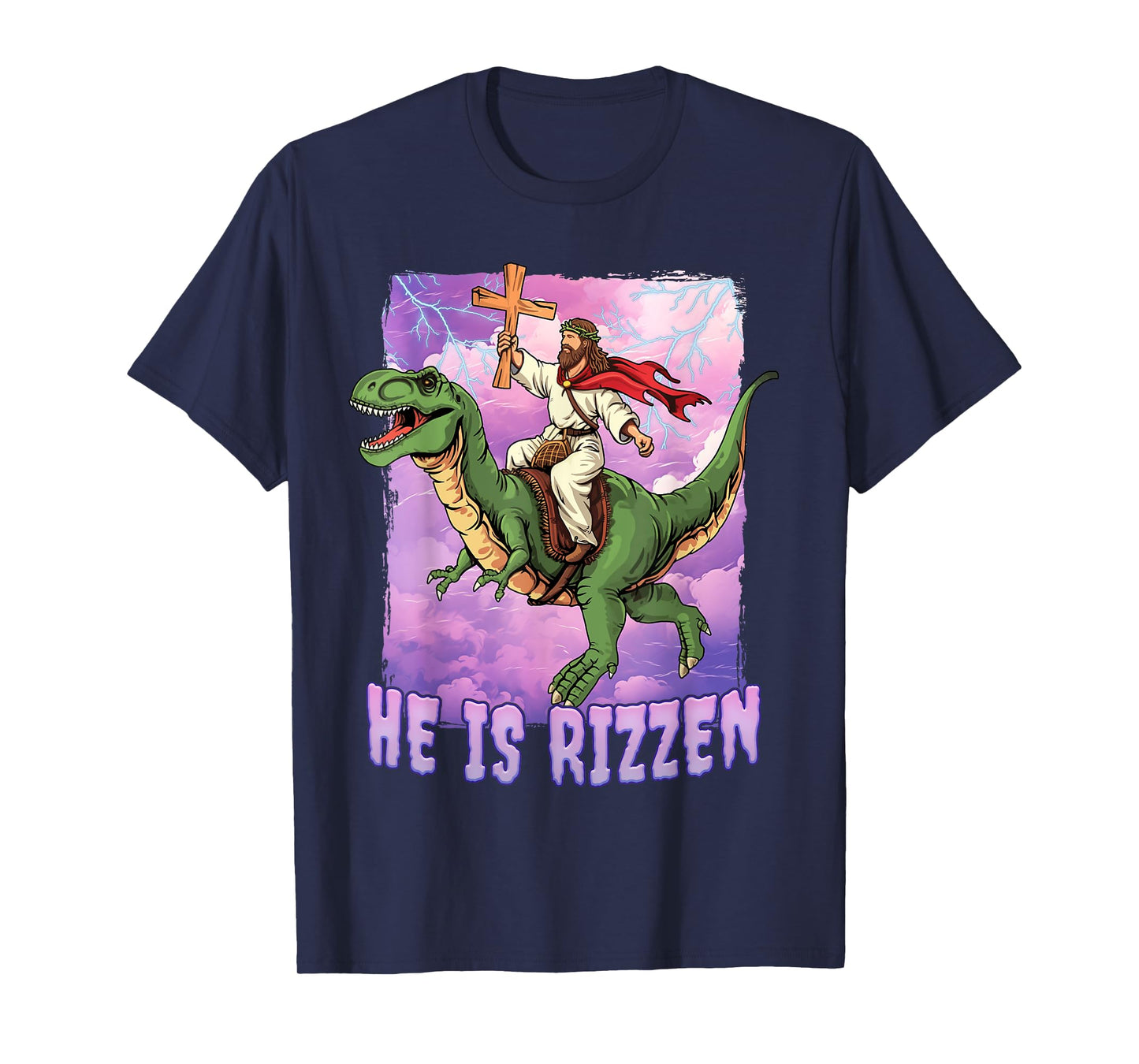 Jesus Riding A Dinosaur Jesus Rizz Meme T-Shirt - Black, Small, Unisex-Adults, Short Sleeve, Classic Fit, Cotton 65% Polyester 35%