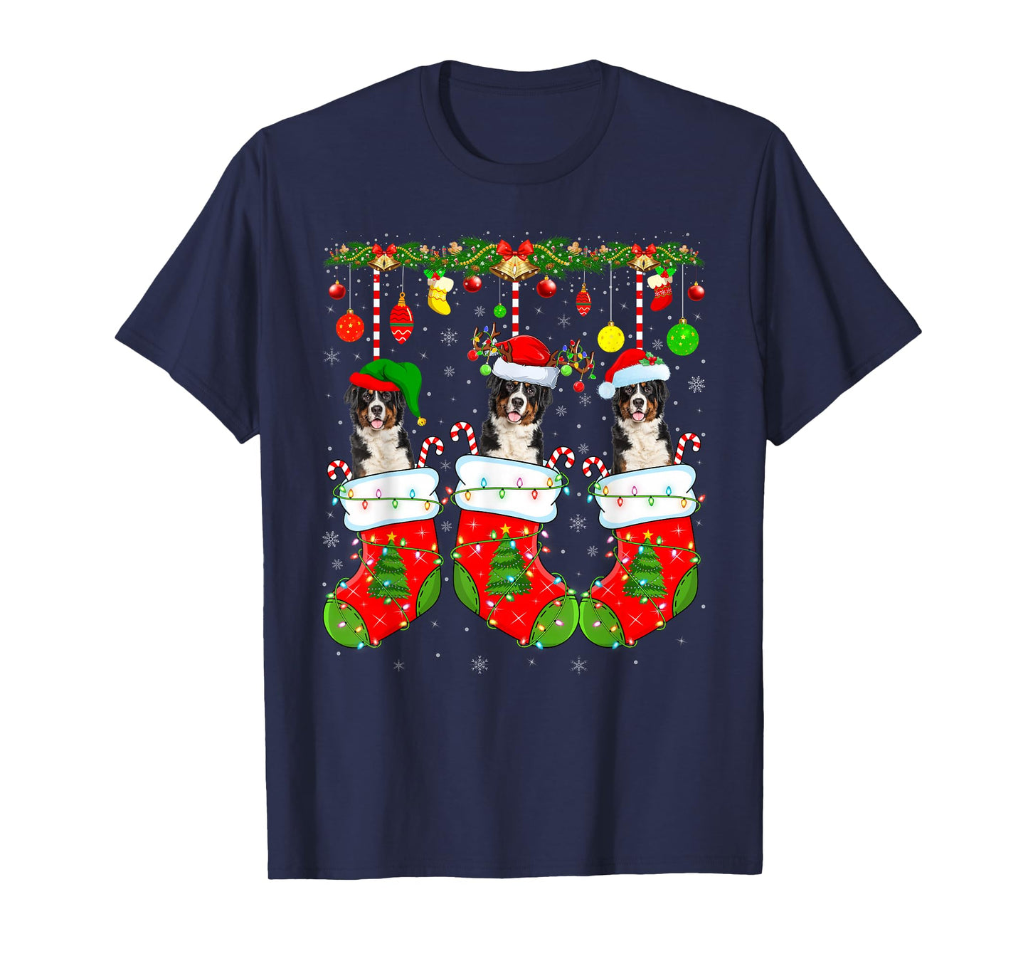 Saint Bernard Dog in Christmas Socks Funny Dog Xmas Pajama T-Shirt
