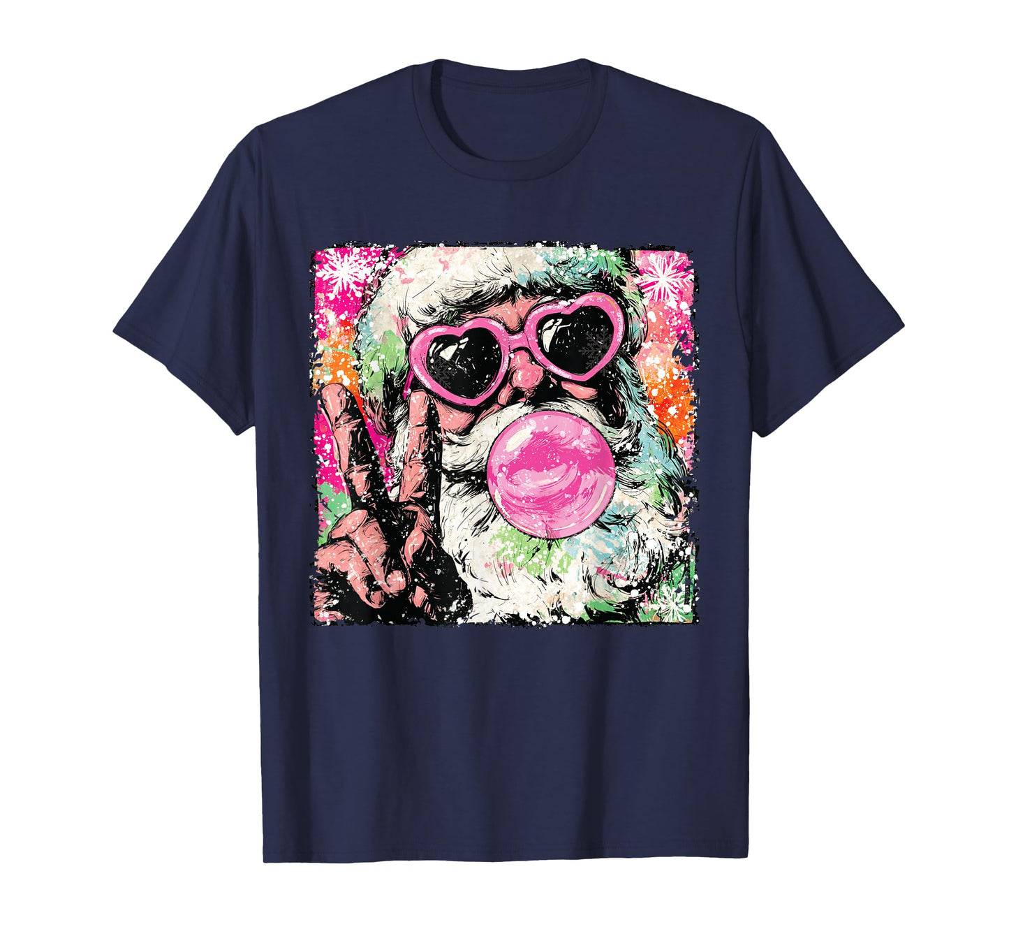 Vintage Santa Christmas Bubble Gum Pink Sunglasses T-Shirt