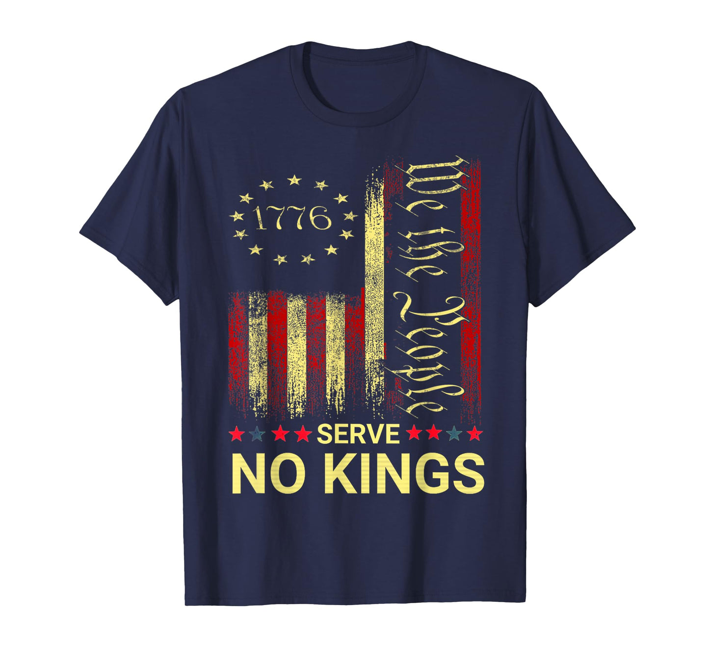 No Kings in America Since 1776 Distressed USA Flag Vintage T-Shirt