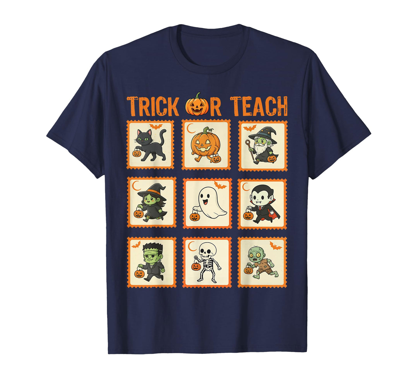Halloween Teacher Stamps Cute Costumes Trick Or Teach Kids T-Shirt