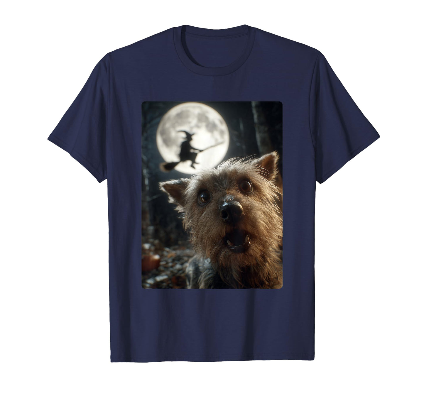 Funny Yorkshire Terrier Selfie Moon Flying Witch Halloween T-Shirt