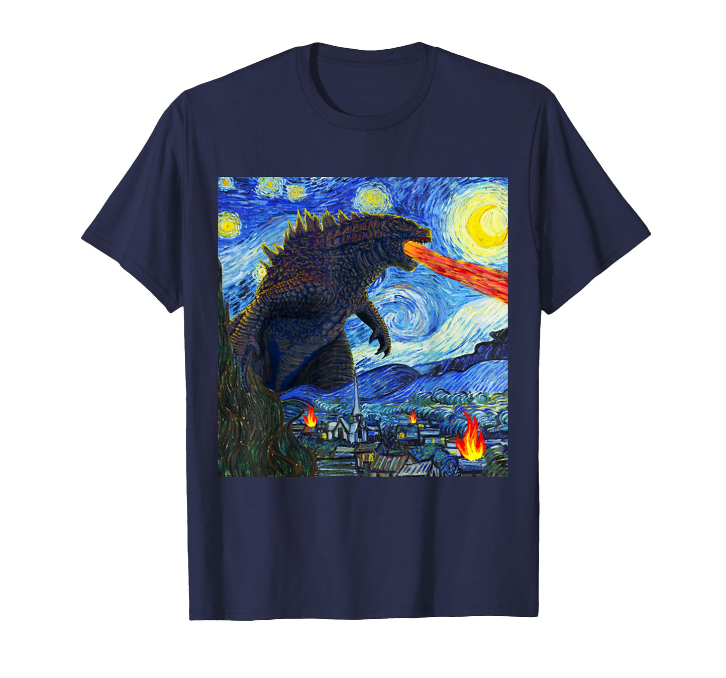 Vintage Japanese Monster Kaiju In Van Gogh Starry Night T-Shirt