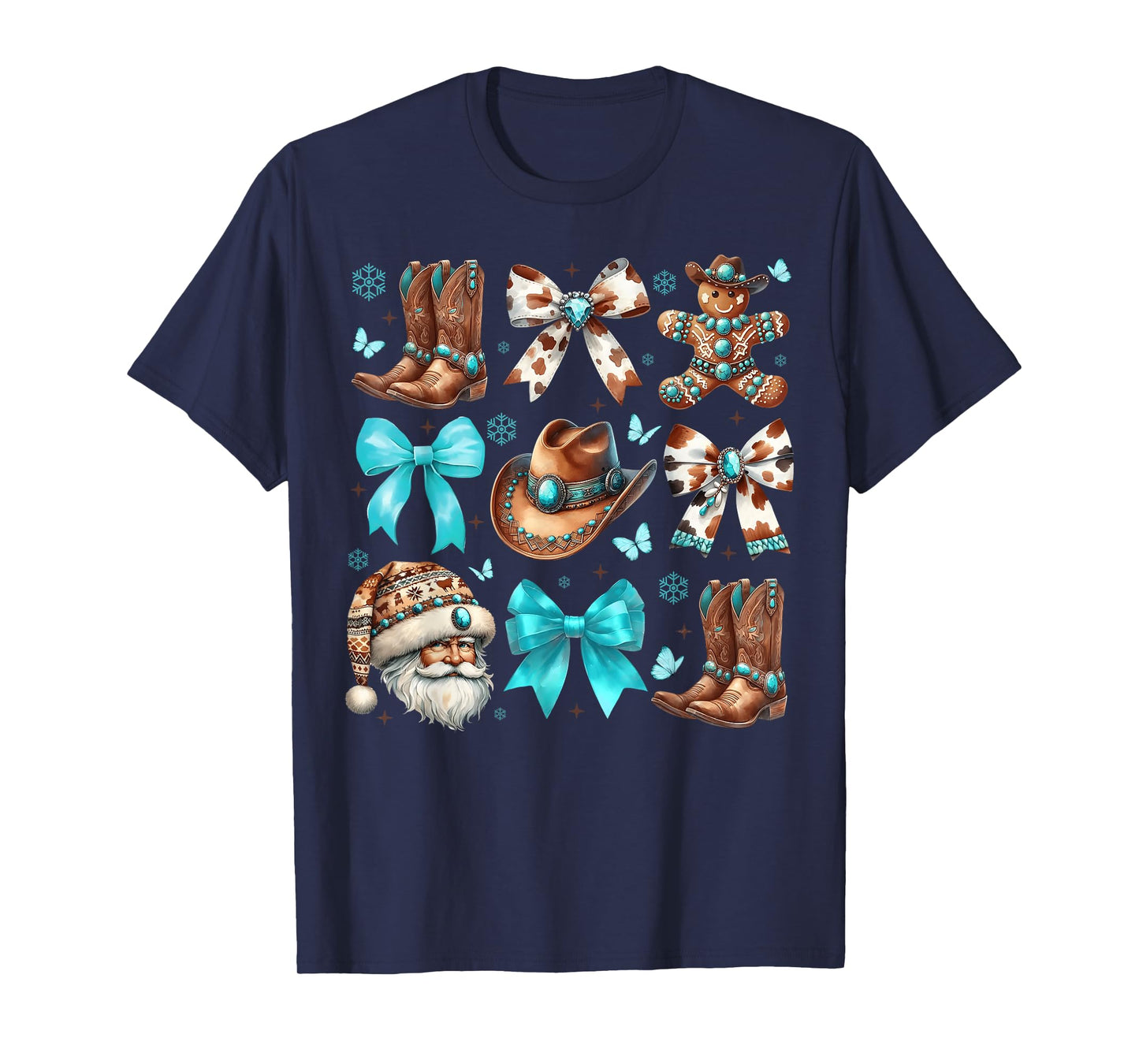 Howdy Christmas Cow Bows Santa Cowboy Boots Gingerbread Xmas T-Shirt