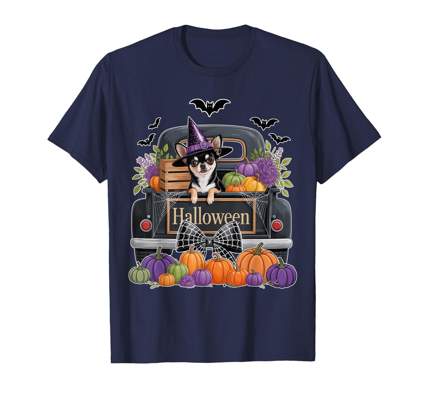 Funny Chihuahua Witch Hat Truck Pumpkin Dog Lovers Halloween T-Shirt