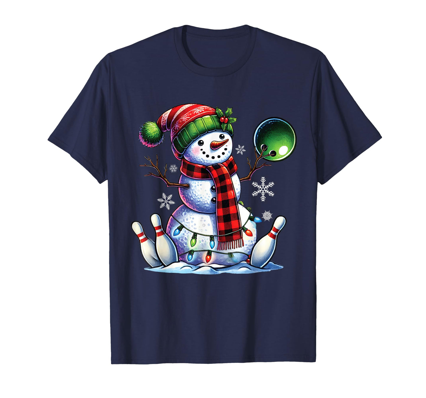 Xmas Snowman Playing Bowling ball and pins Christmas bowling T-Shirt