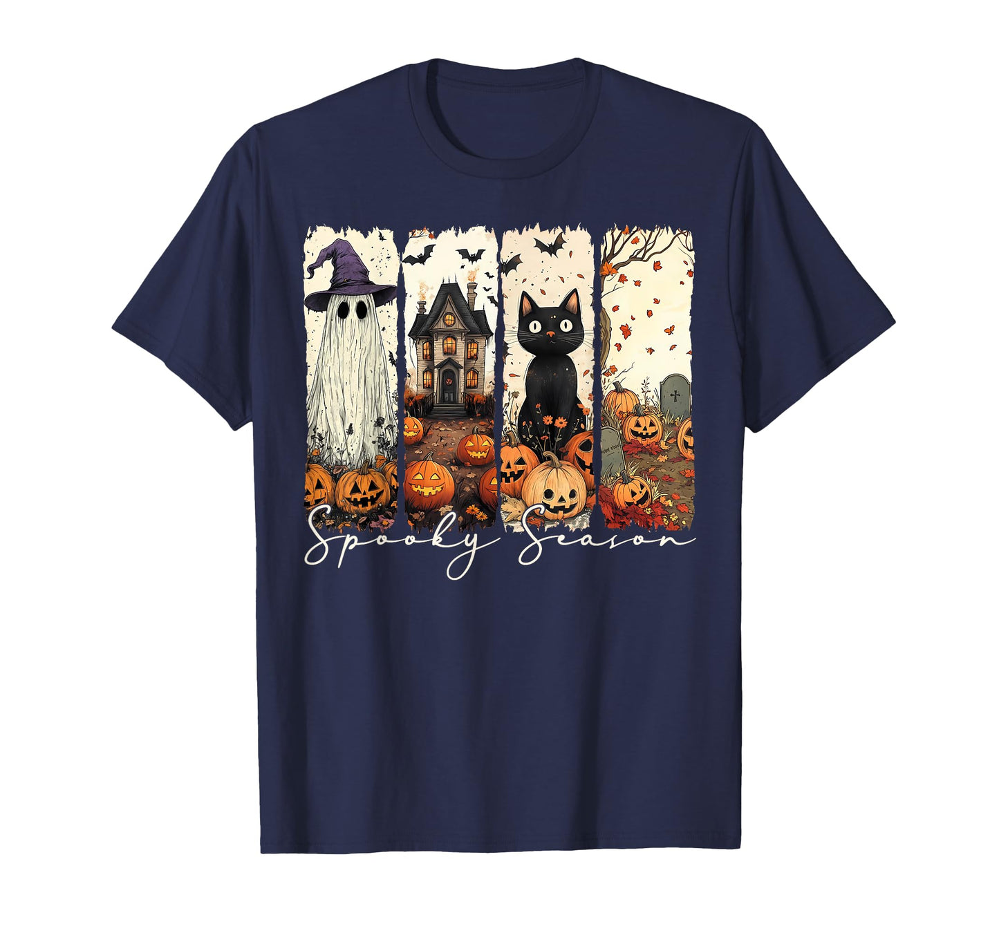 Spooky Season Vintage Halloween Ghost Pumpkin Coquette Bow T-Shirt