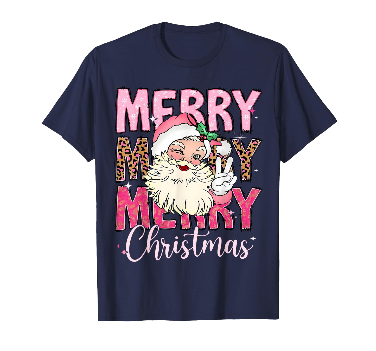 Vintage Merry Christmas Pink Santa Claus Retro Xmas Holiday T-Shirt