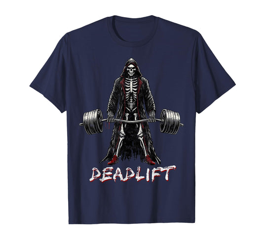 Deadlift Skeleton Halloween Gym Jokes Weightlifting Workout T-Shirt, Small, Black