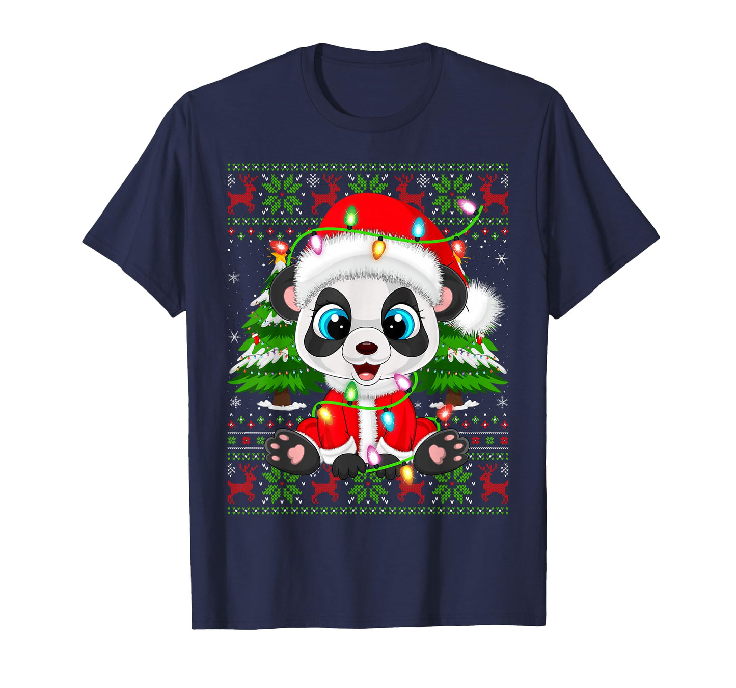 Panda Christmas Lights Santa Costume Ugly Xmas Sweaters T-Shirt