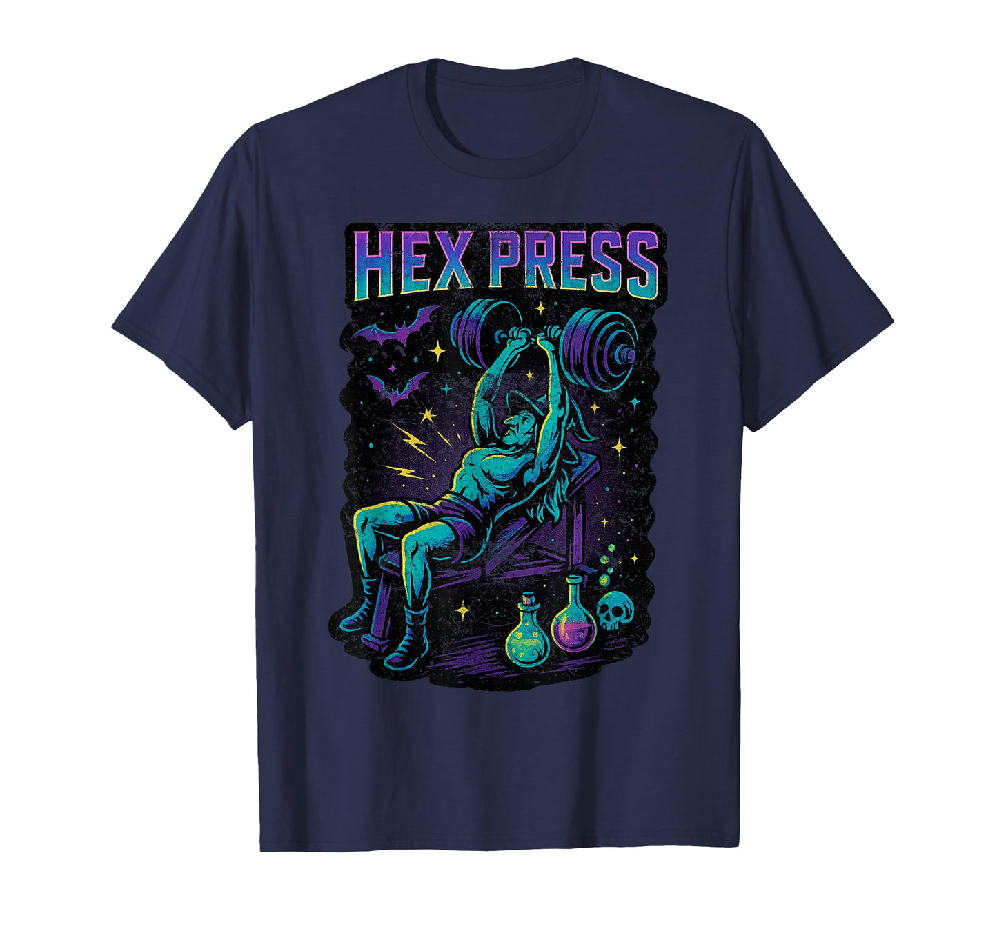 Hex Press Spooky Witch Lifting Fun Old School 90's Retro Gym T-Shirt