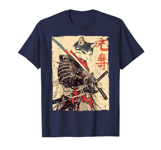 Samurai Cat Warrior Ukiyo Ink Artwork Cat Samurai T-Shirt