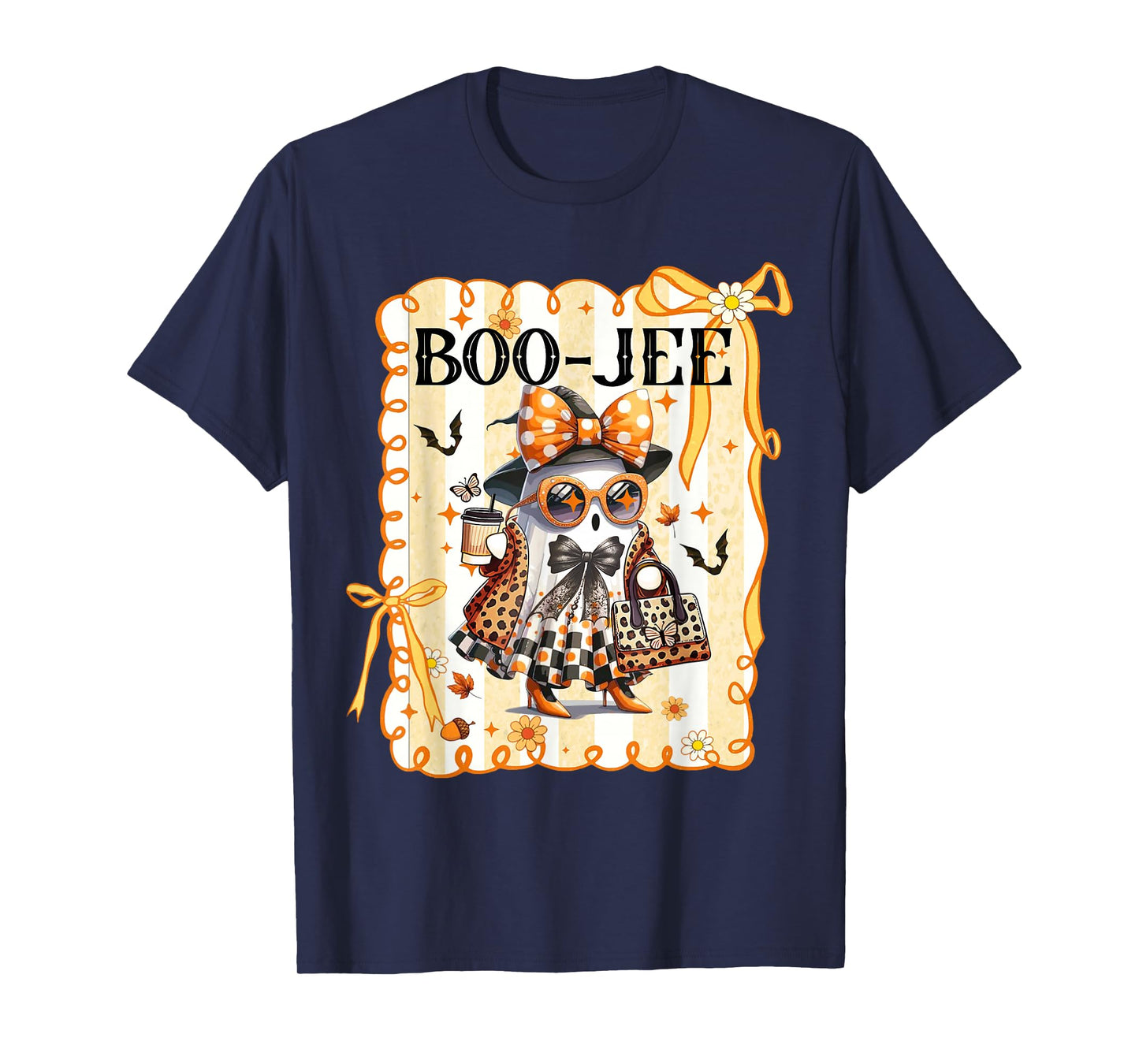 Boo-JEE Cute Ghost Boujee Boo Leopard Coquette Bow Halloween T-Shirt