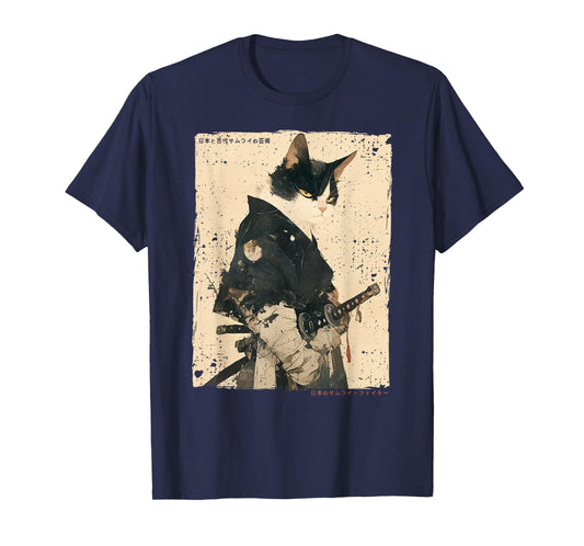 Samurai Cat Warrior Ukiyo Ink Artwork Cat Samurai T-Shirt