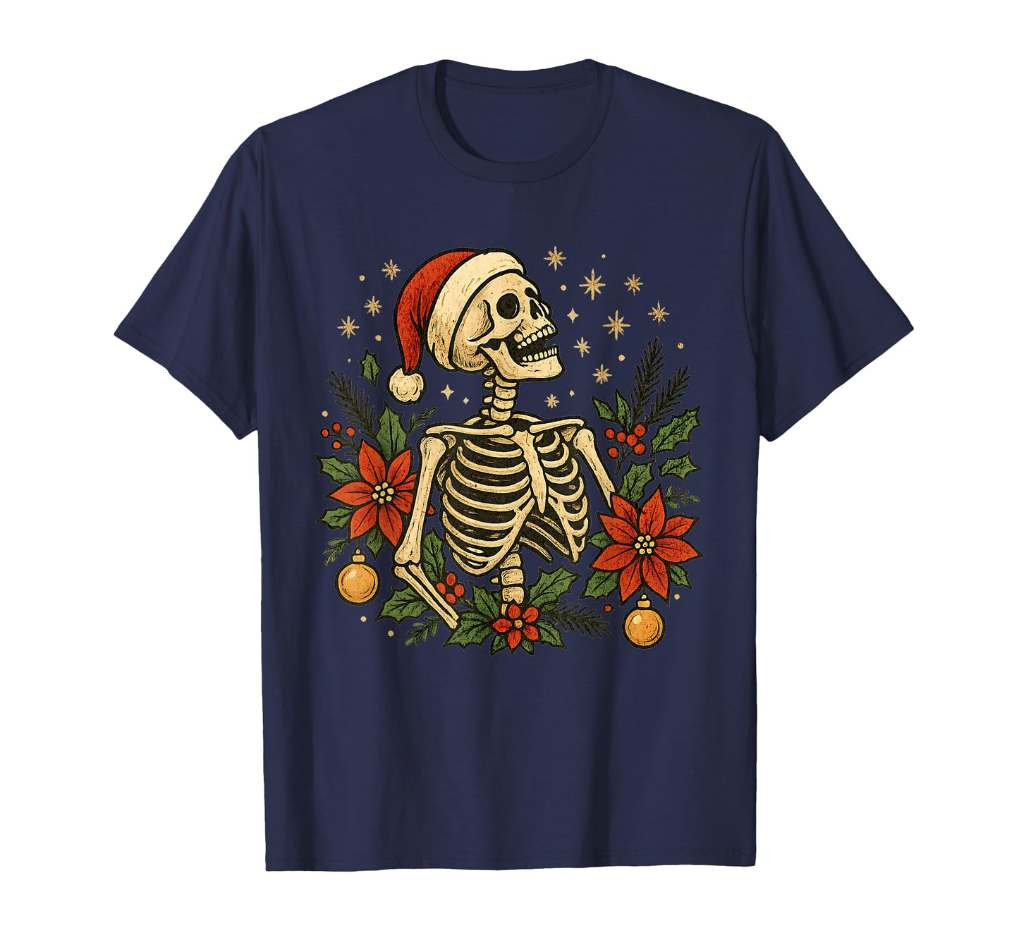 Vintage Christmas Gothic Skeleton Santa Hat Holiday T-Shirt