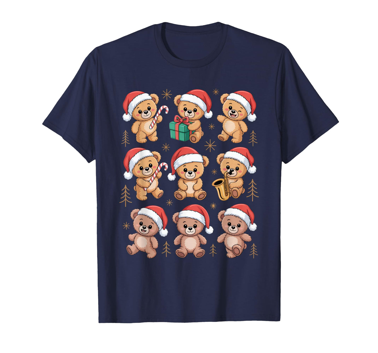 Santa Teddy Bears for Christmas Cheerful Kids Holiday Fun T-Shirt