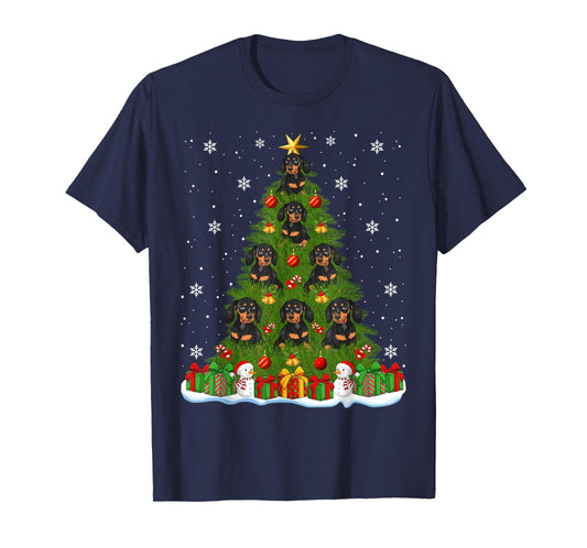 Dachshund Dog Christmas Tree Holiday Decor Funny Xmas Lights T-Shirt