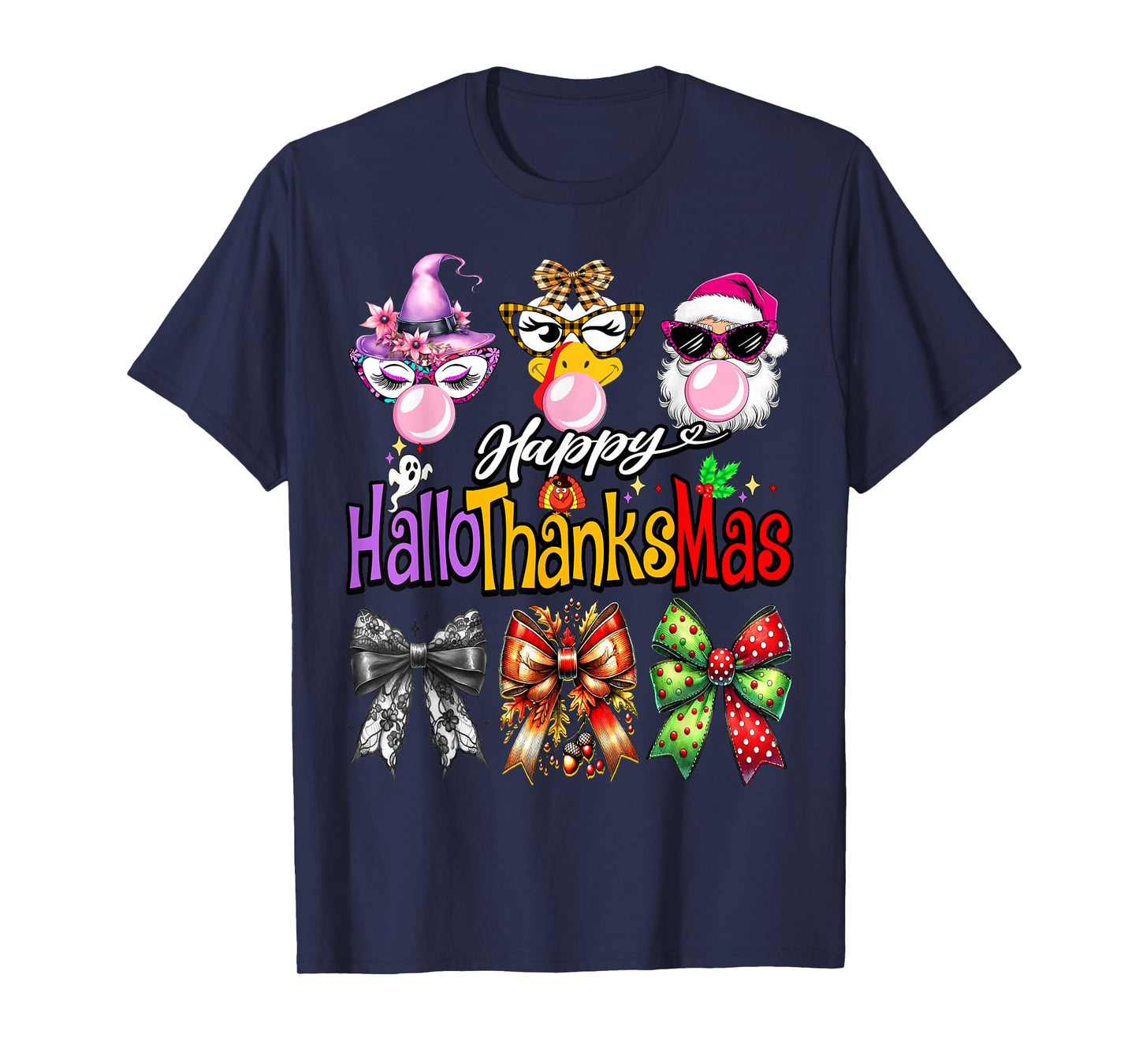 Hallothanksmas Halloween Thanksgiving Christmas Coquette Bow T-Shirt