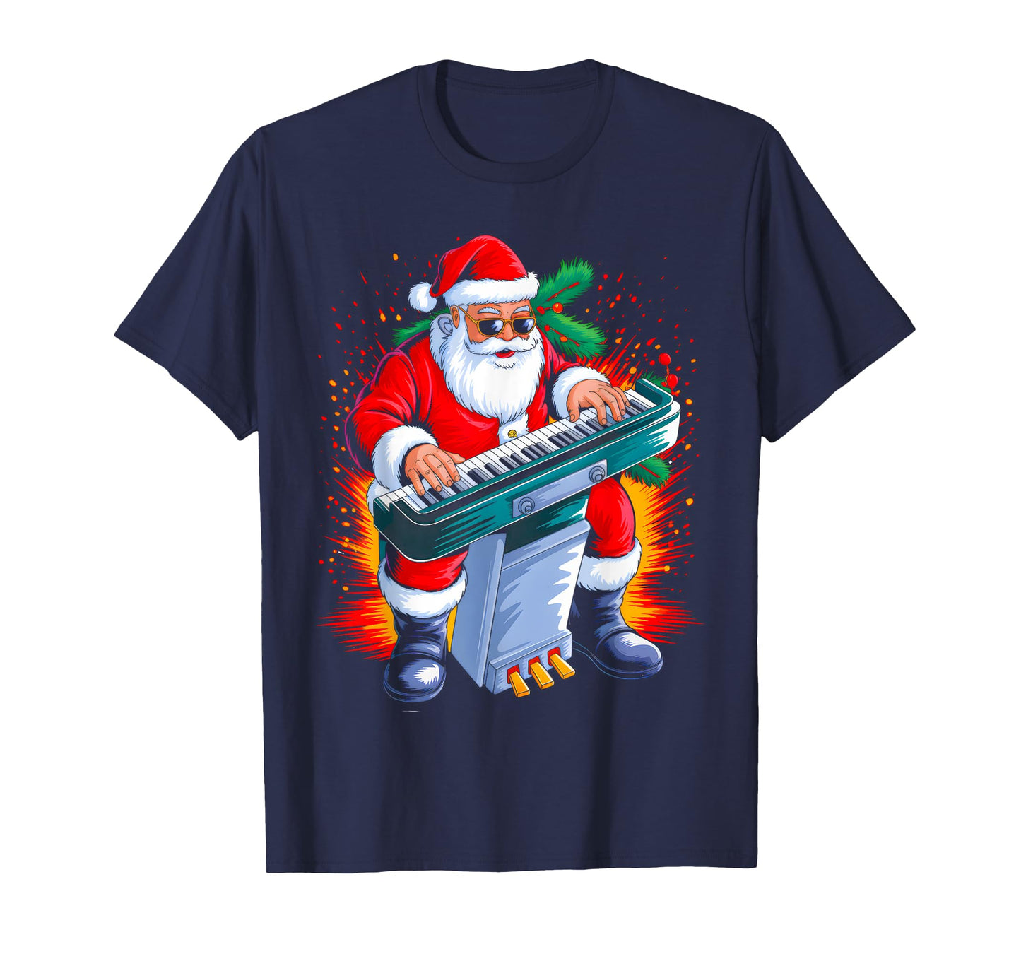 Piano Santa Playing Drums Funny Christmas Music Lover Boys T-Shirt