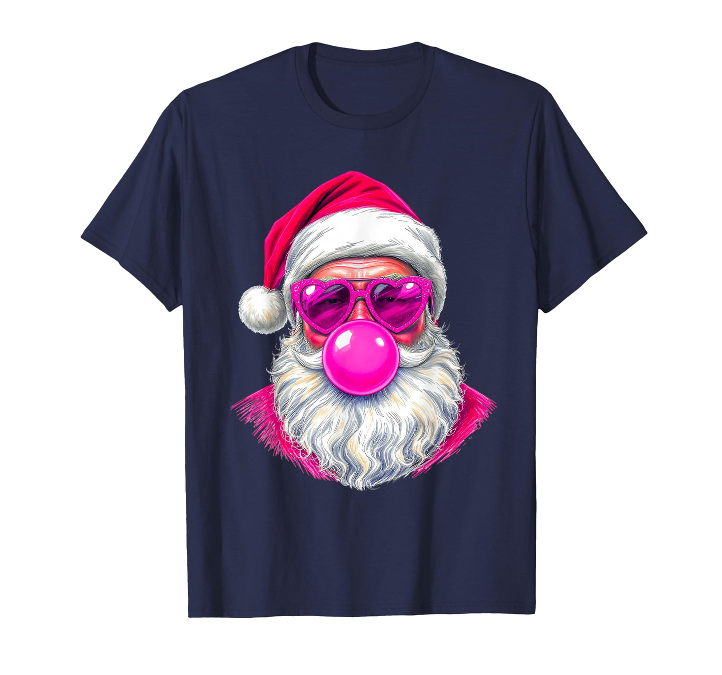 Vintage Retro Santa Christmas Bubble Gum Pink Sunglasses T-Shirt