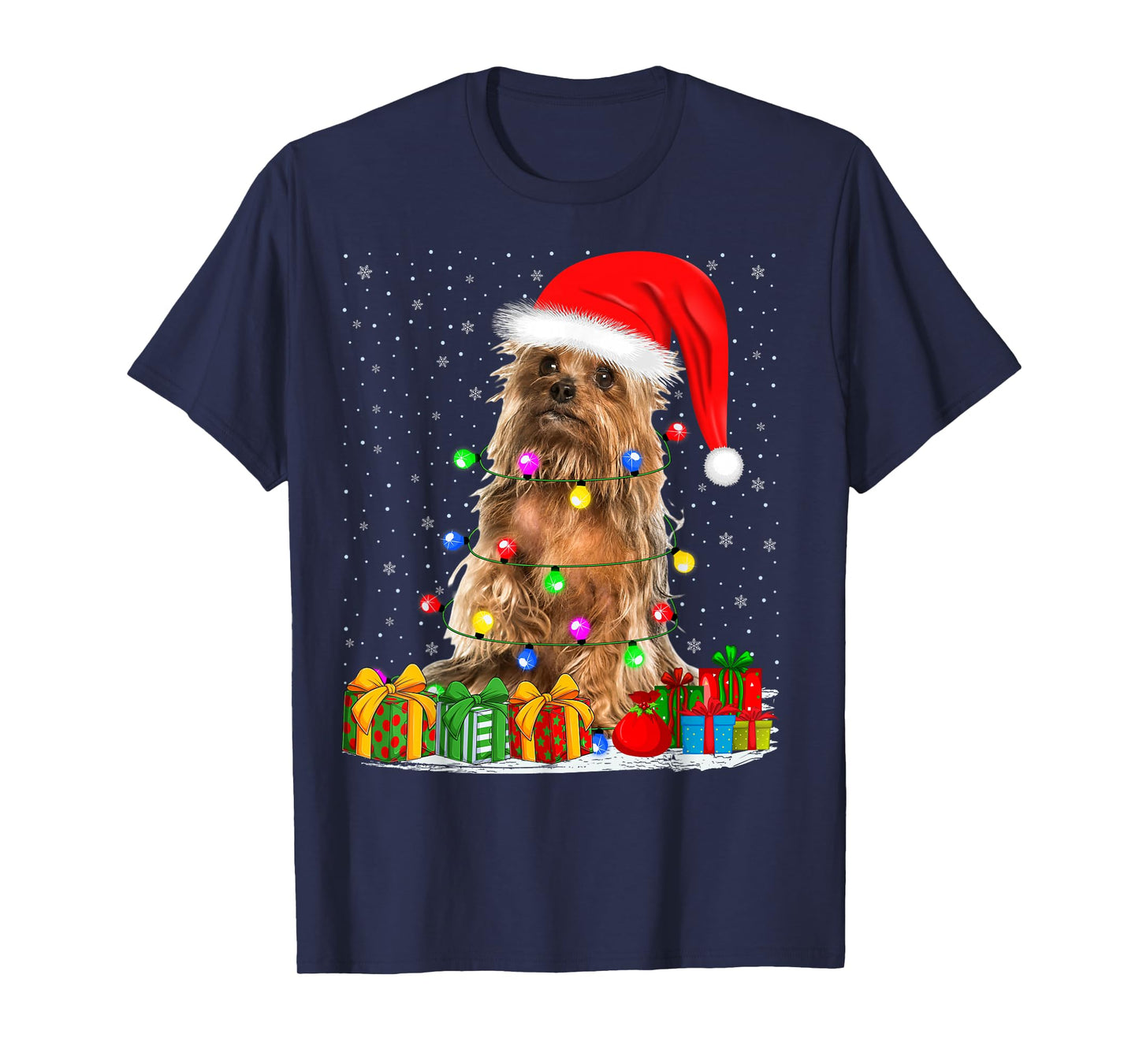 Yorkshire Terrier Dog Christmas Lights Sweater Santa Xmas T-Shirt