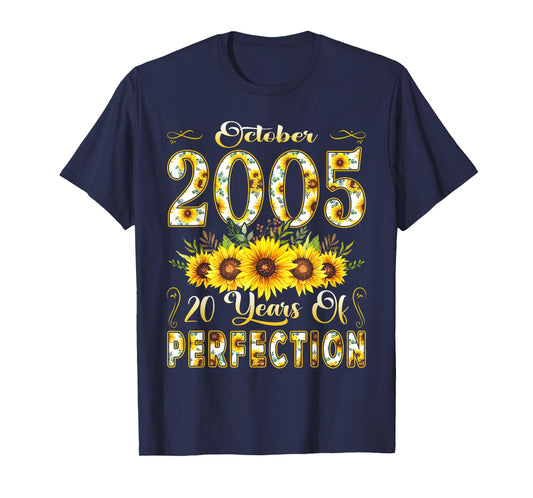 20 Year Old October 2005 Sunflower 20th Birthday Women T-Shirt