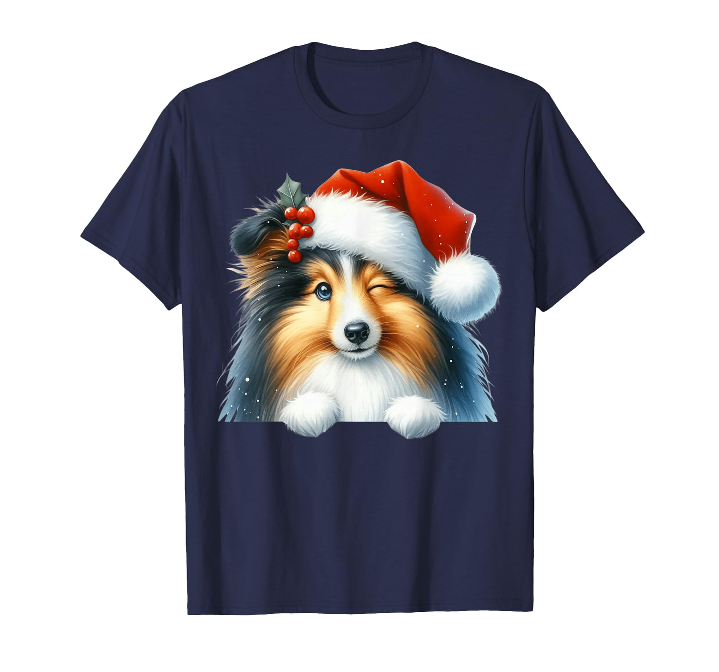 Shetland Sheepdog Dog Christmas Santa Hat Dog Mom Dad T-Shirt