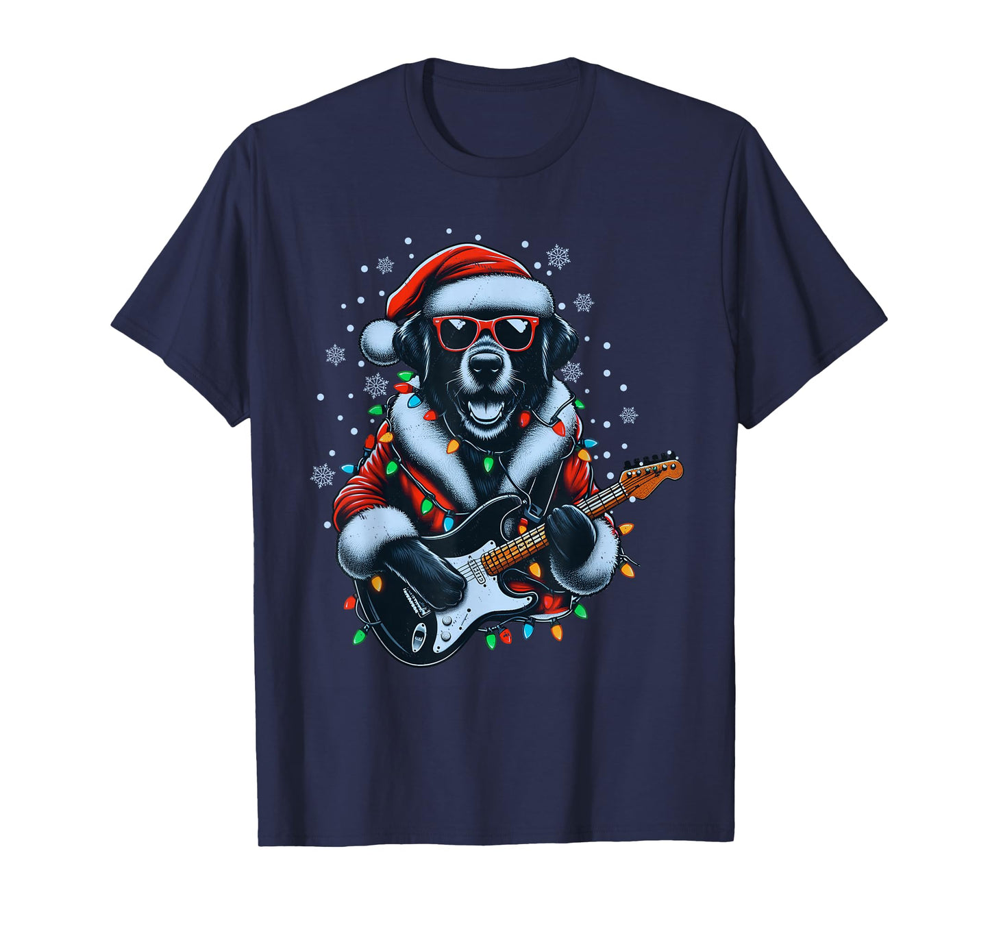 Rock Labrador Retriever Playing Guitar-Funny Christmas Dog T-Shirt