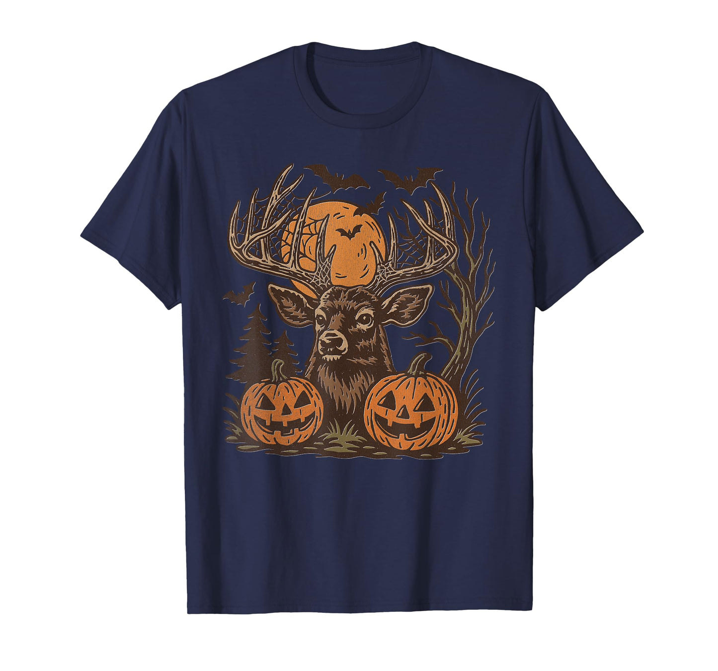 Halloween Deer Buck with Pumpkin Antlers Fall Spooky Night T-Shirt