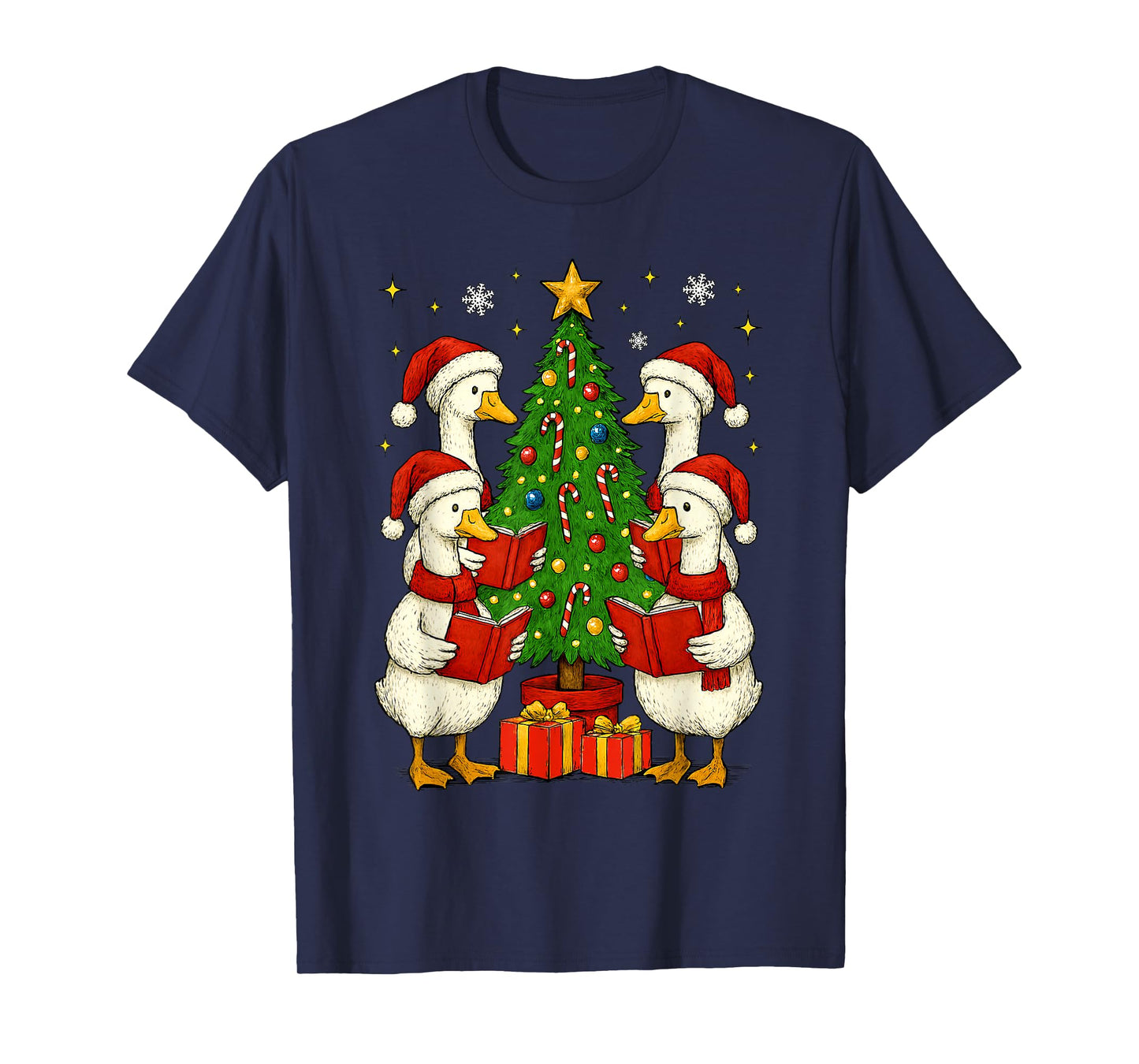 Funny Silly Goose Christmas Singing Geese Xmas Tree Caroling T-Shirt
