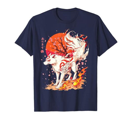 Retro Animal Basic Fox Funny Okami Retro Japanese Style T-Shirt