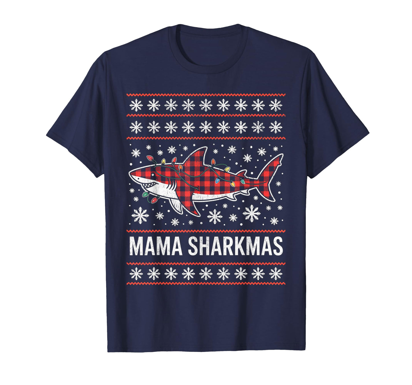 Mama Sharkmas Funny Shark Santa Hat Ugly Christmas Sweater T-Shirt