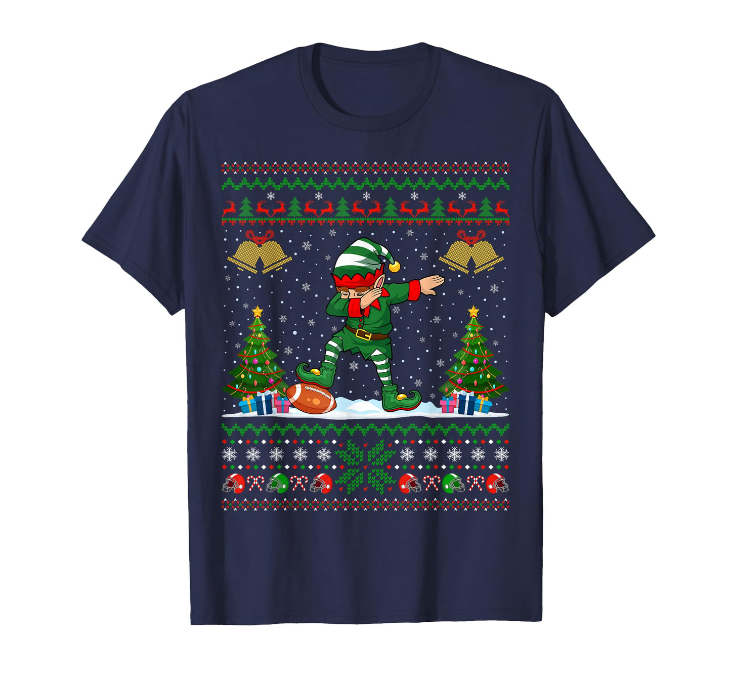 Ugly Sweater Xmas Pajamas Dabbing Elf Football Christmas T-Shirt