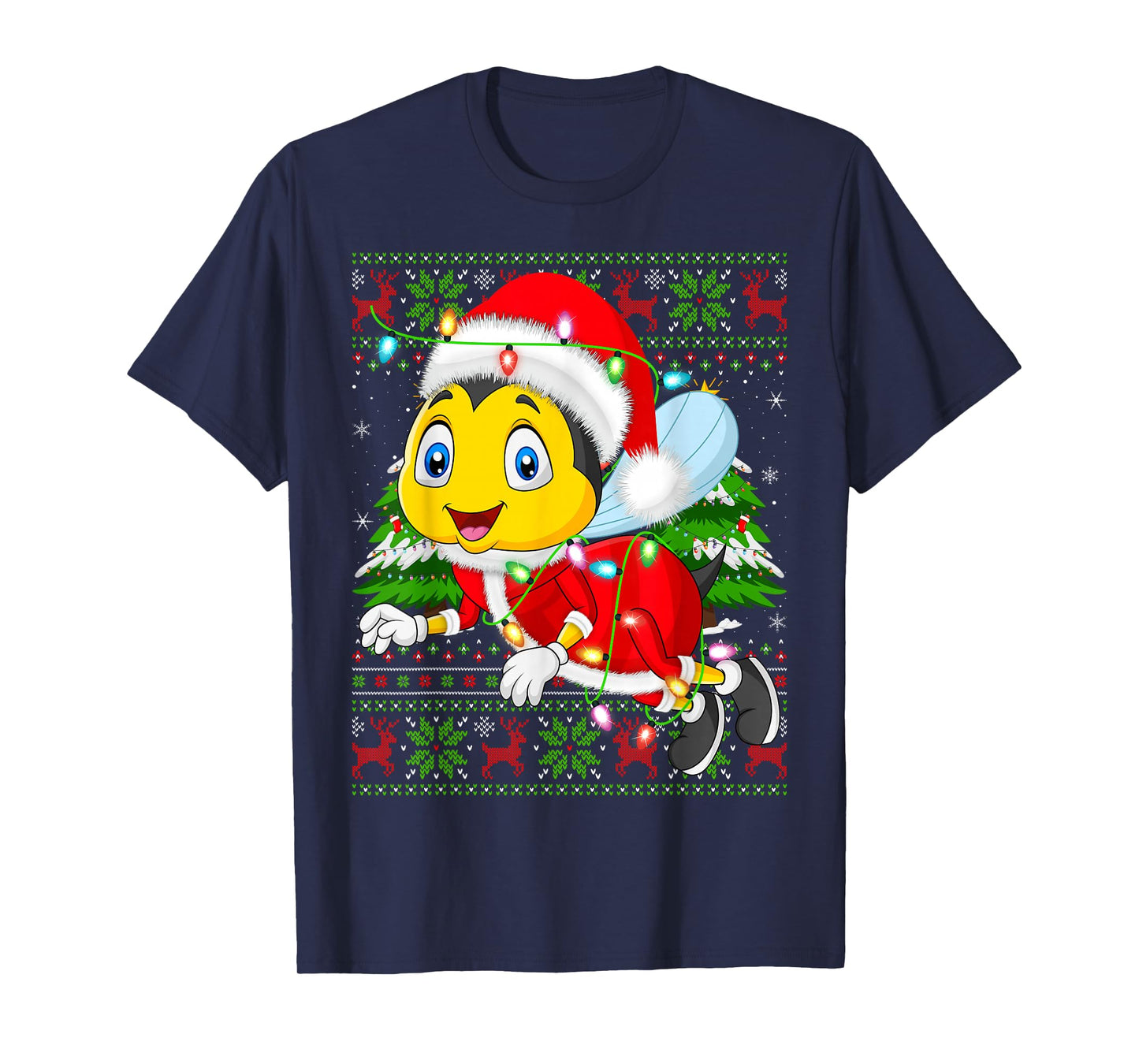 Bees Christmas Lights Santa Costume Ugly Xmas Sweaters T-Shirt