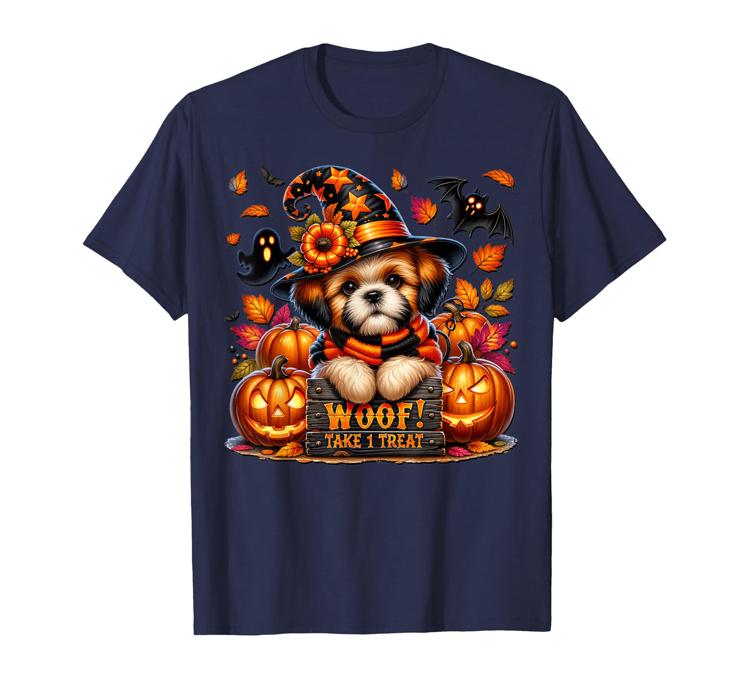 Shih Tzu Halloween Pumpkin Ghost and Bat for Shih Tzu Mom T-Shirt
