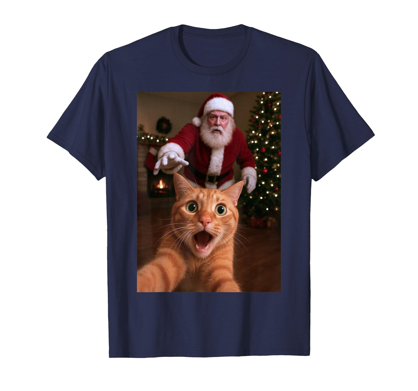 Cat Selfie Santa Claus Funny Christmas Kitty Humor T-Shirt
