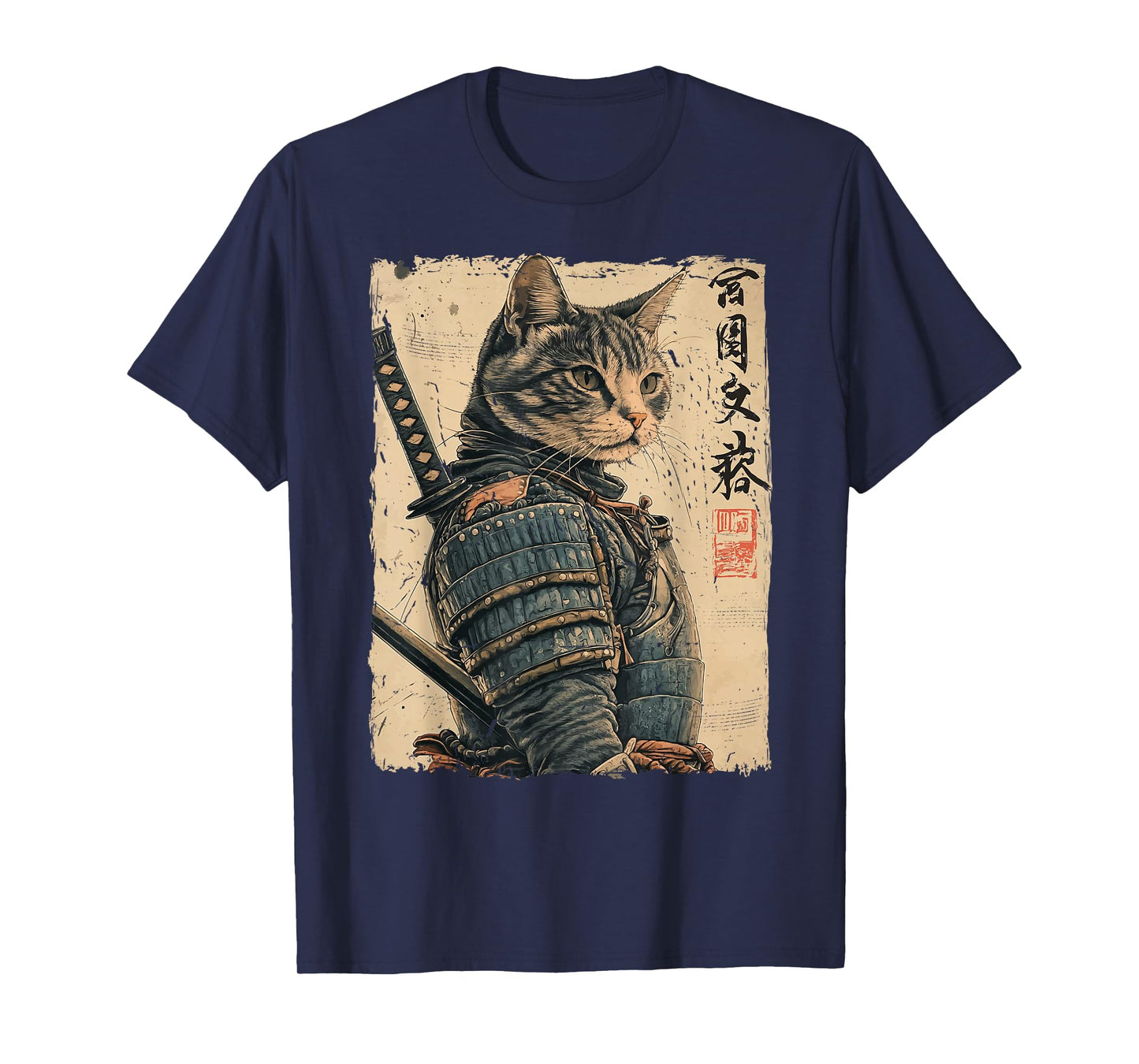 Samurai Cat Warrior Japanese Ukiyo-e Artwork Cat Samurai T-Shirt