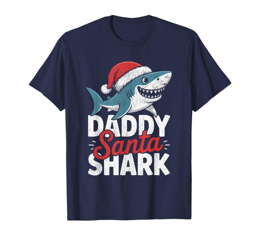 Papa Sharkmas Funny Shark Santa Hat Ugly Christmas Sweater T-Shirt