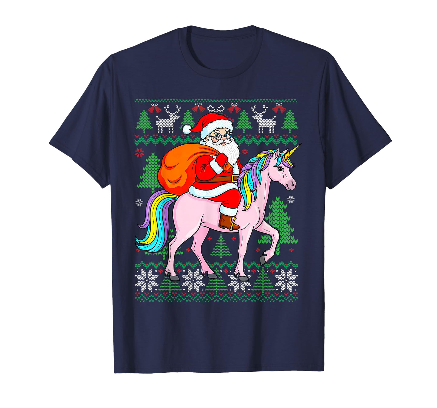 Christmas Girls Santa Claus Pink Unicorn Kids Womens Mom T-Shirt