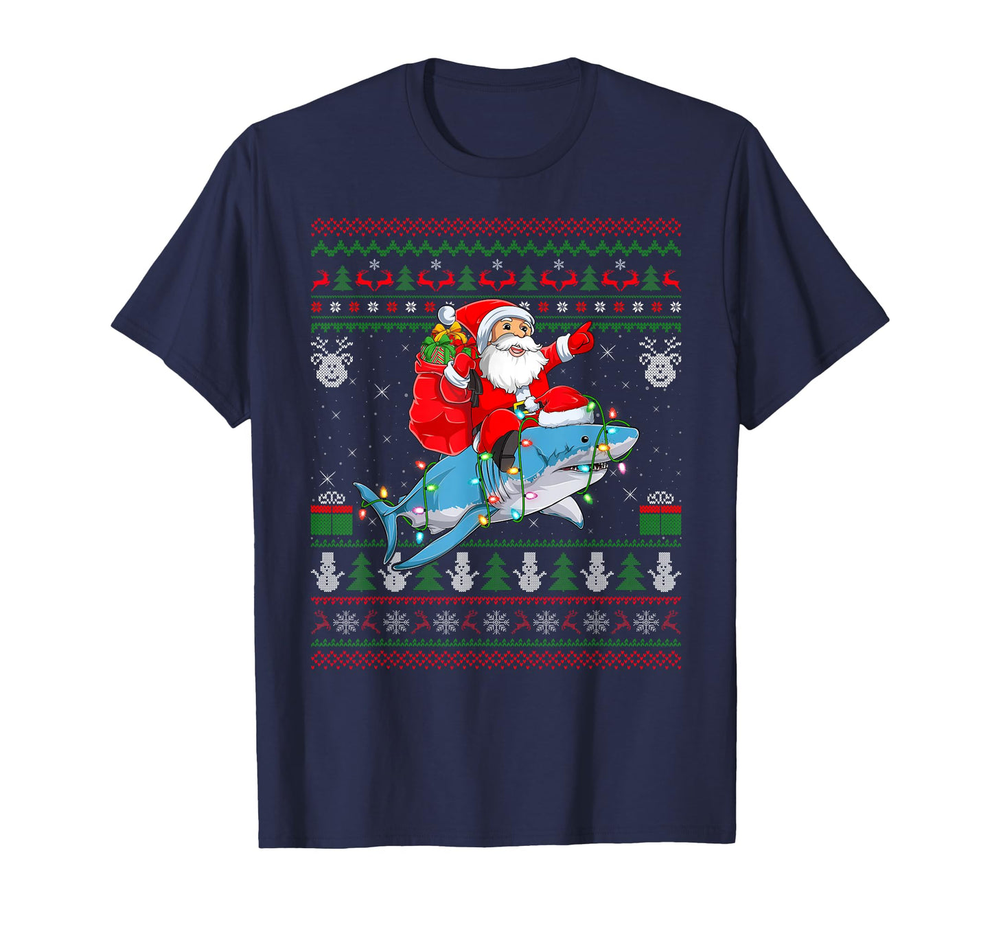 Funny Santa Riding Shark Ugly Christmas Sweaters Sharkmas T-Shirt
