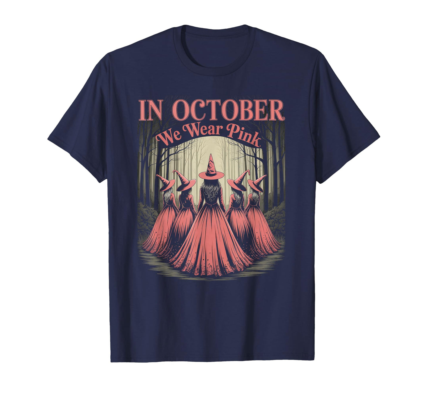 Retro in October We Wear Pink Witch Breast Cancer Awareness T-Shirt