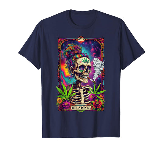 Tarot Card The Stoner 420 Cannabis Weed Skeleton Retro Style T-Shirt